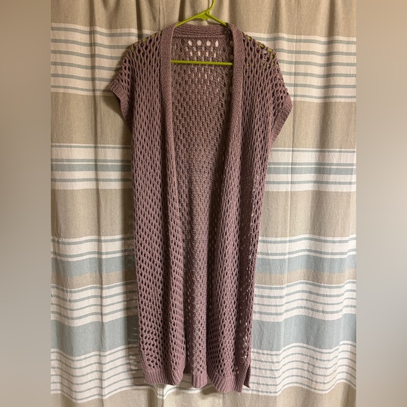 None Sweaters - Elegant Mauve Open Knit Shrug